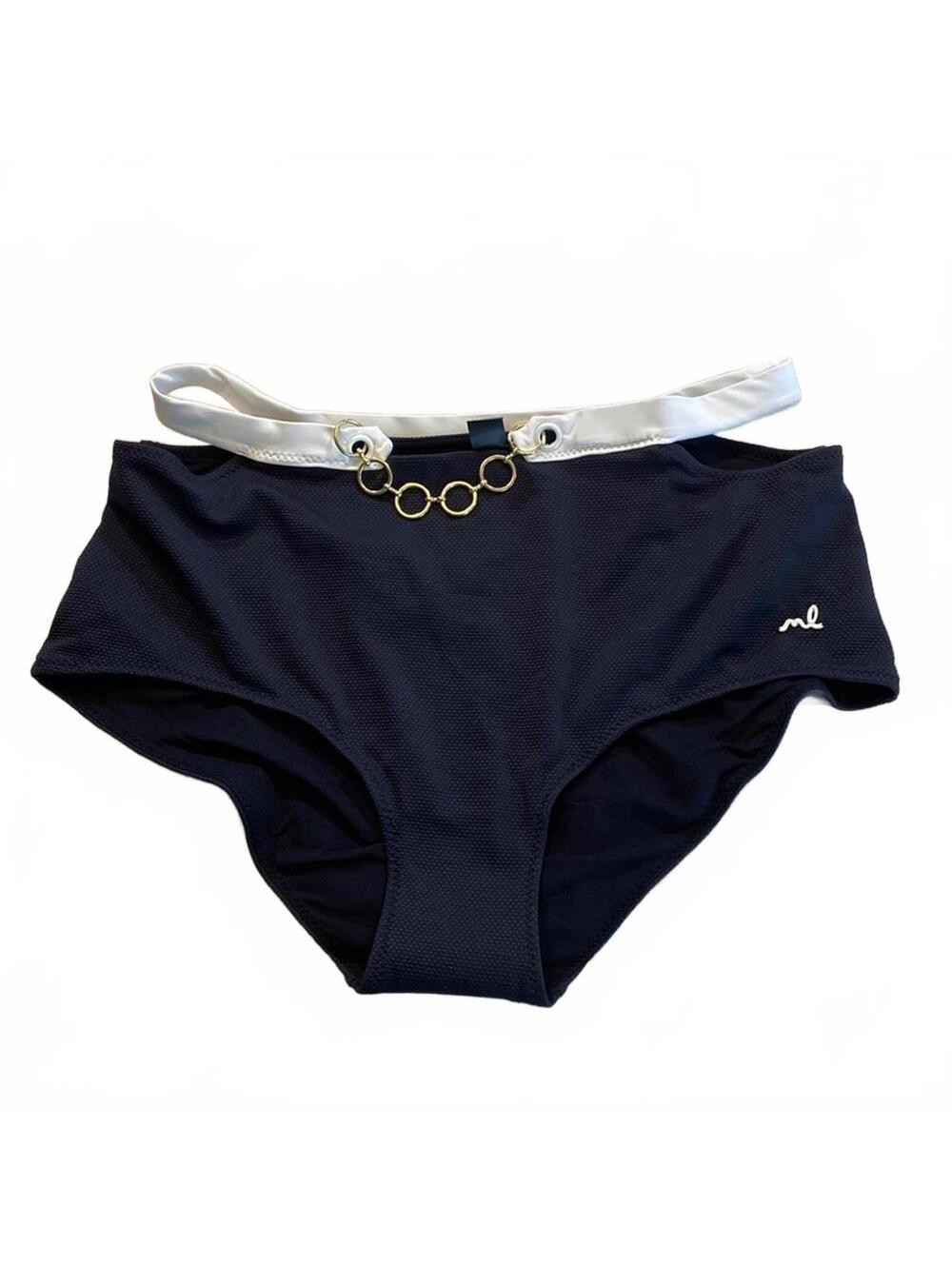 NWT Morgan Lane Mica High Waist Chain Bikini Bottom in Noir/Chalk sz L